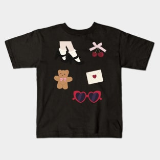 Pack coquette dollette teddy ribbon cherries love letter heart sunglasses shoes Kids T-Shirt